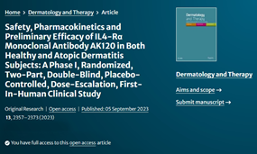体育博彩IL-4Rα单抗治疗特应性皮炎研究成果在《Dermatology and Therapy》发表